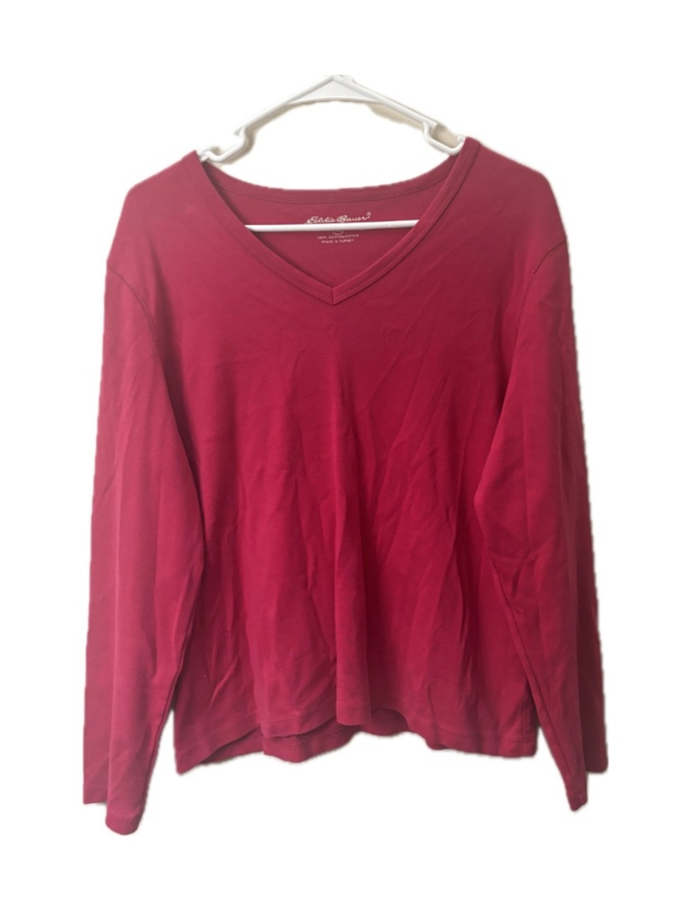 Eddie Bauer Pink V-Neck Long Sleeve Top XL 100% Cotton Casual Basic